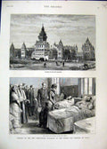 Original Old Antique Print Marylebone Hospital 1881 Prince Wales Wards Building