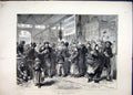 Original Old Antique Print Dog Cat Butcher Paris 1871 France People Buying 19th