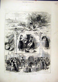 Original Old Antique Print 1872 Strasburg Boy Feeding Geese Selling Street Scene