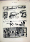 Original Old Antique Print 1881 Manitoba America Party Horse Dog Snow Ice 19th