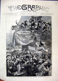 Original Old Antique Print Antwerp Carnival 1880 Snowballs Balcony Battle 19th
