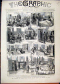 Original Old Antique Print 1877 Charing Cross Hospital Prince Wales Patient Ward