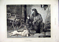 Original Old Antique Print 1876 Man Monkey Drinking Dog Cart Lunch Time 19th
