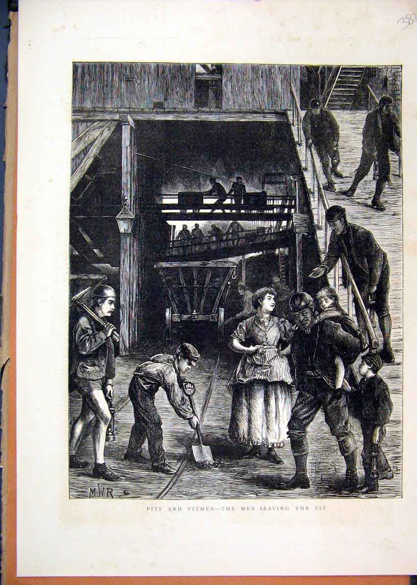 Original Old Antique Print 1871 Pits Pitmen Coal Mining Men Finishing Work 19th