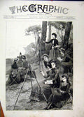 Old Antique Print Ladies Sketching Club 1885 Artists Trees Country Scene 19th
