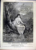 Original Old Antique Print 1889 Advert Beechams Pills Medicine Woman Flowers