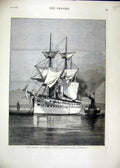 Original Old Antique Print Prince Wales 1875 Visit India H.M.S Serapis Ship 19th