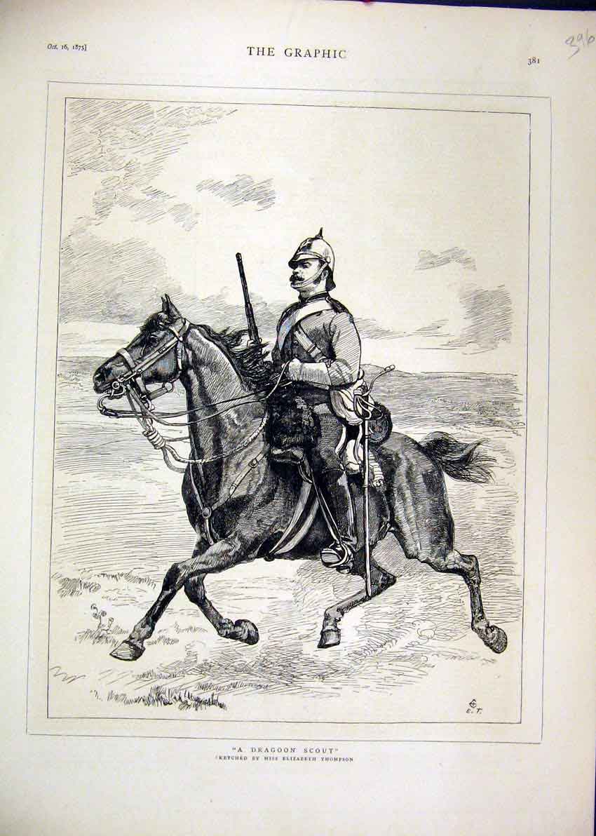 Original Old Antique Print Dragoon Scout 1875 Horse Sier Sketch 19th
