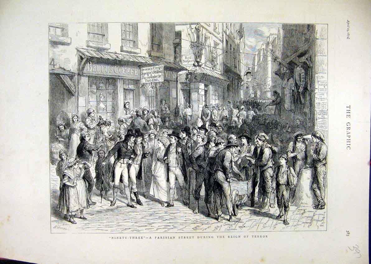 Original Old Antique Print 1874 Persian Street Reign Terror France Coffee Shop