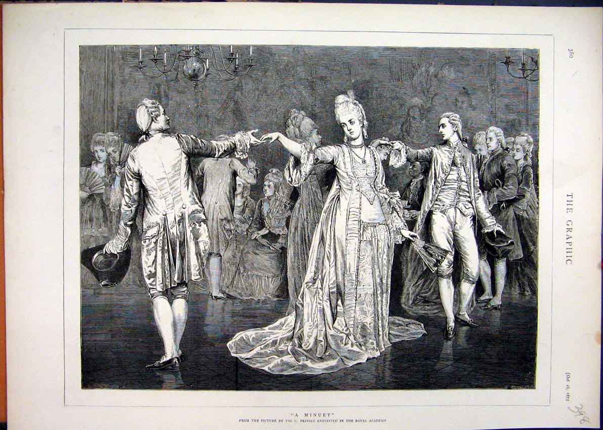 Original Old Antique Print 1875 Men Women Dancing Romance 19th Century