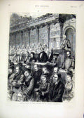 Original Old Antique Print 1875 State Visit Judges Pauls Cathedral Singing 19th