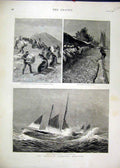 Old Antique Print 1890 Driving Seals Behring Strait Shad Fishing Schooner 19th