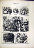 Original Old Antique Print 1873 Derby Horse Racing Carriage Road Block Victorian