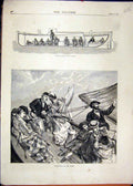 Original Old Antique Print 1871 Yachting Family Harris Patent Safety Lifeboat
