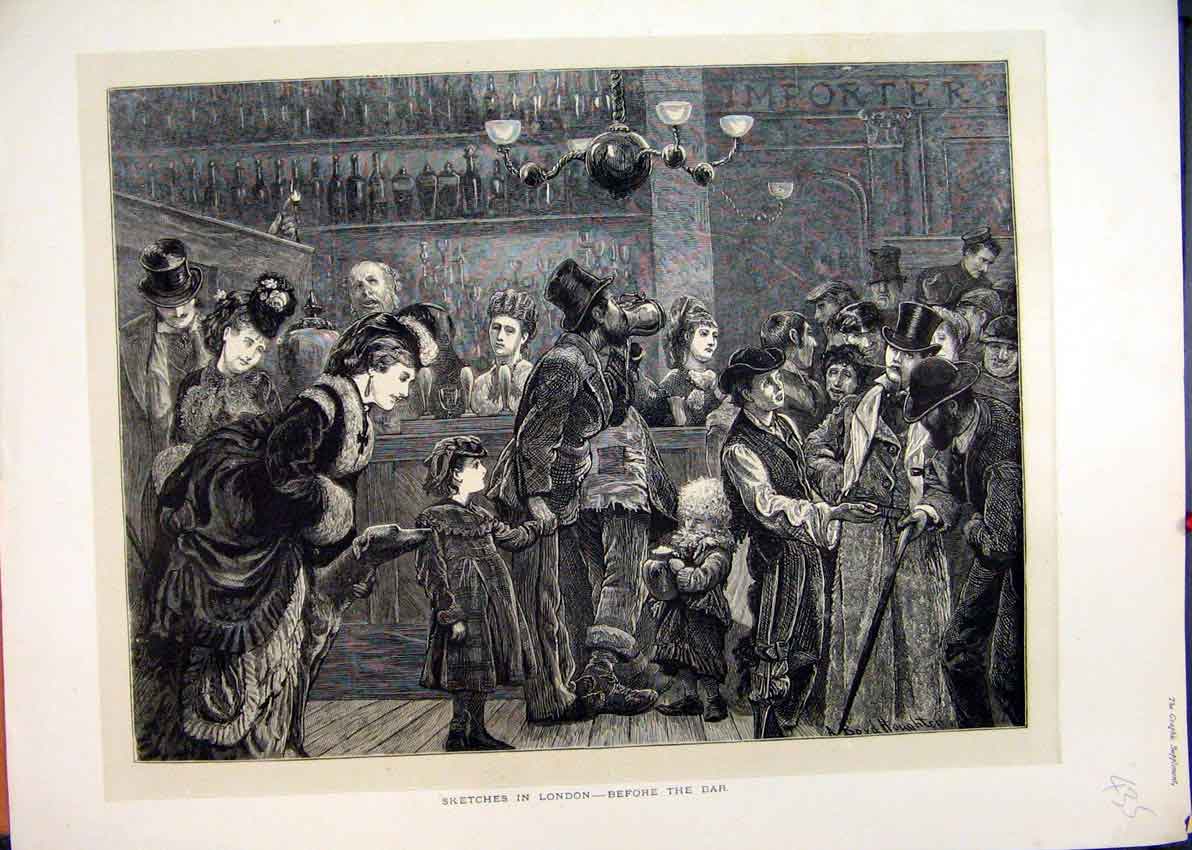 Original Old Antique Print Sketches London C1800 Family Bar Drinking Art 19th