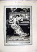 Original Old Antique Print Woman Piano Music 1887 Allegretto Scherzando 19th