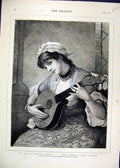 Original Old Antique Print 1878 Woman Music Romance Royal Academy 19th