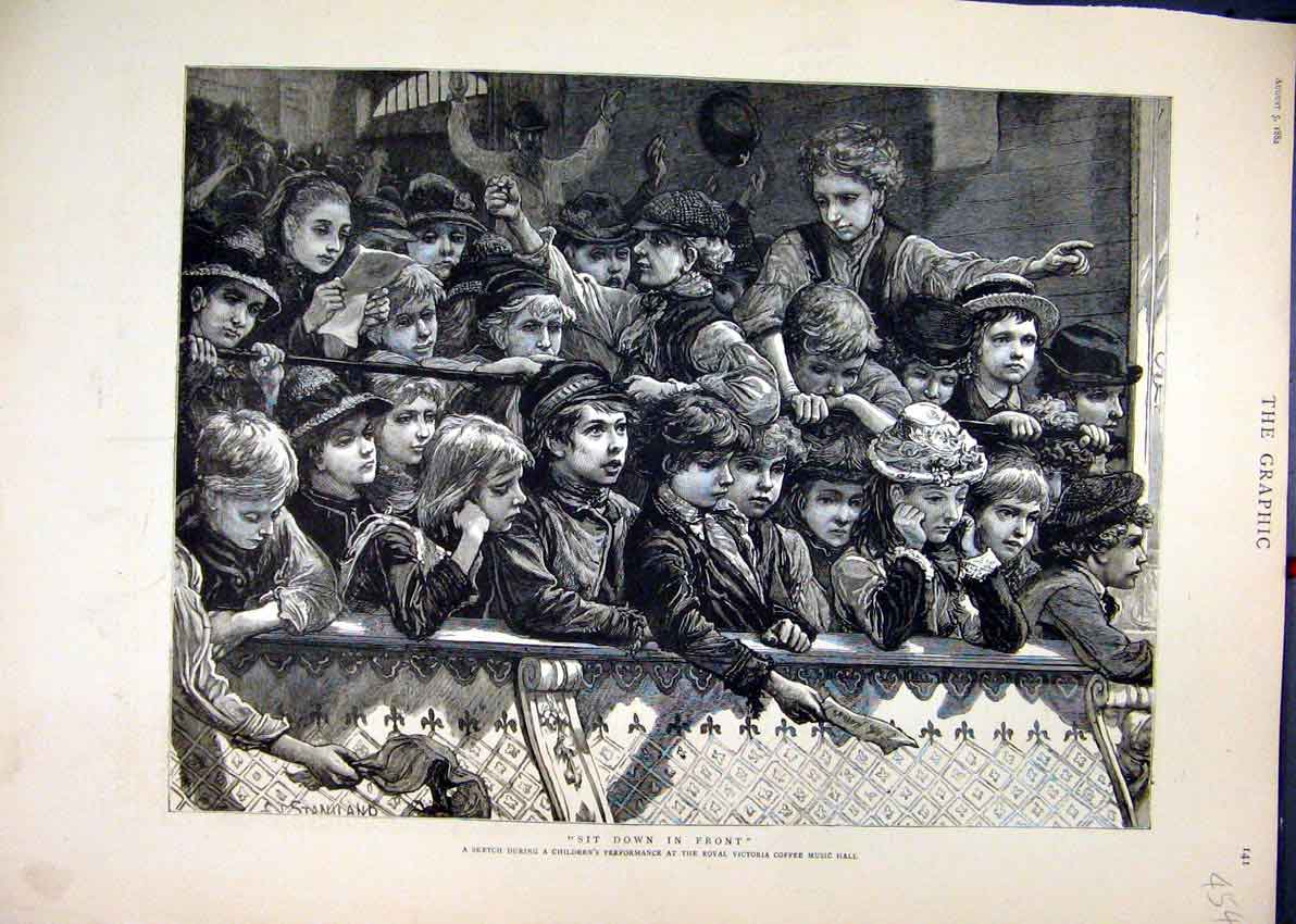 Original Old Antique Print 1882 Childrens Performance Royal Victoria Music Hall