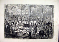 Original Old Antique Print 1871 Emperor Germany Boar Hunt Horse Hounds Men 19th