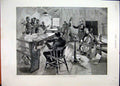 Original Old Antique Print 1888 Village Philharmonic Rehearsal Music Victorian