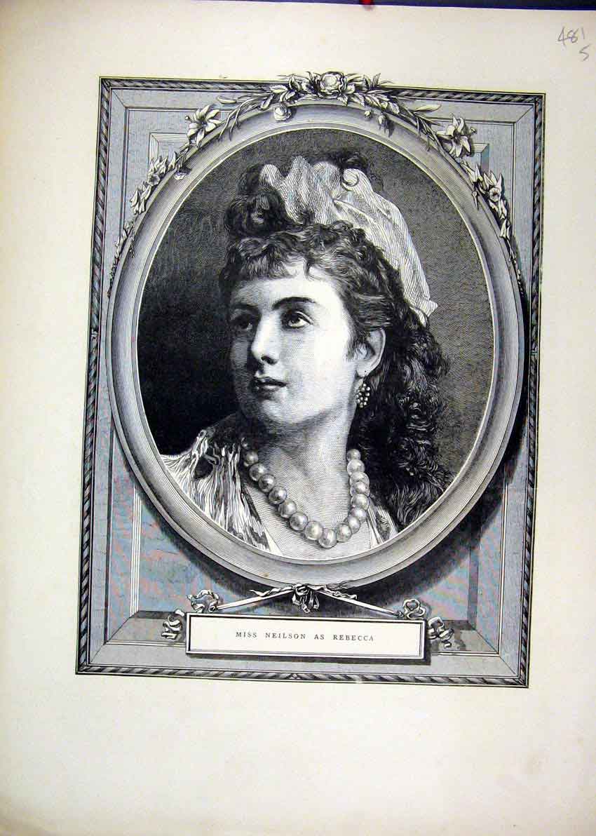 Original Old Antique Print 1871 Portrait Miss Neilson Rebecca Beautiful 19th