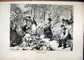 Original Old Antique Print 1870 Rhubarb Gathering Country Field Women Working