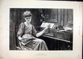 Original Old Antique Print Woman Piano Music 1890 Book Thoughfull 19th