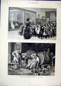 Original Old Antique Print 1881 Physical Training Boarding School Pious Fraud