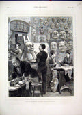 Original Old Antique Print Pantomime Season Mask-Painting 1876 Artists Victorian