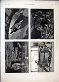 Original Old Antique Print 1878 Working Coal Mine Weighing Edge Goaf Men Water