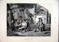Original Old Antique Print 1876 Village Tenor Man Singing Music Pub Garden 19th