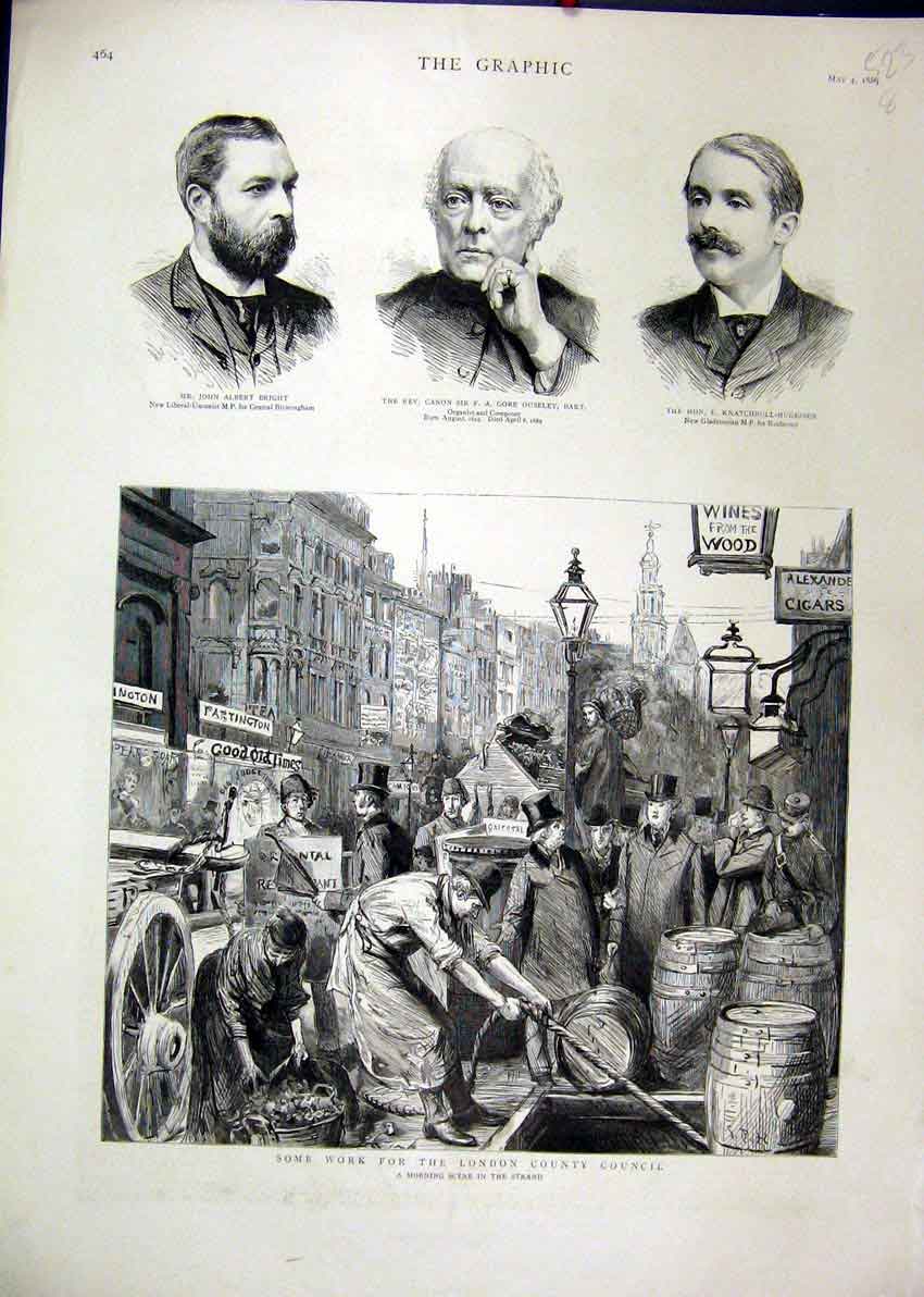 Original Old Antique Print London City Council Work Strand 1889 Ouseley Bright