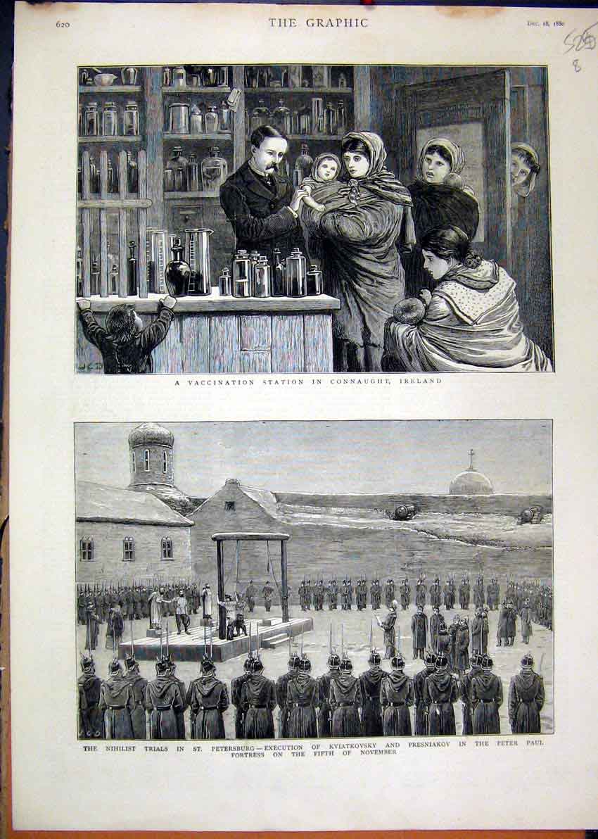 Old Antique Print 1880 Vaccination Ireland Nihilist Execution Kviatkovsky 19th