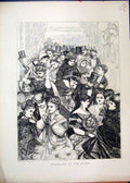 Original Old Antique Print Staircase Opera 1870 Women Men Musical 19th