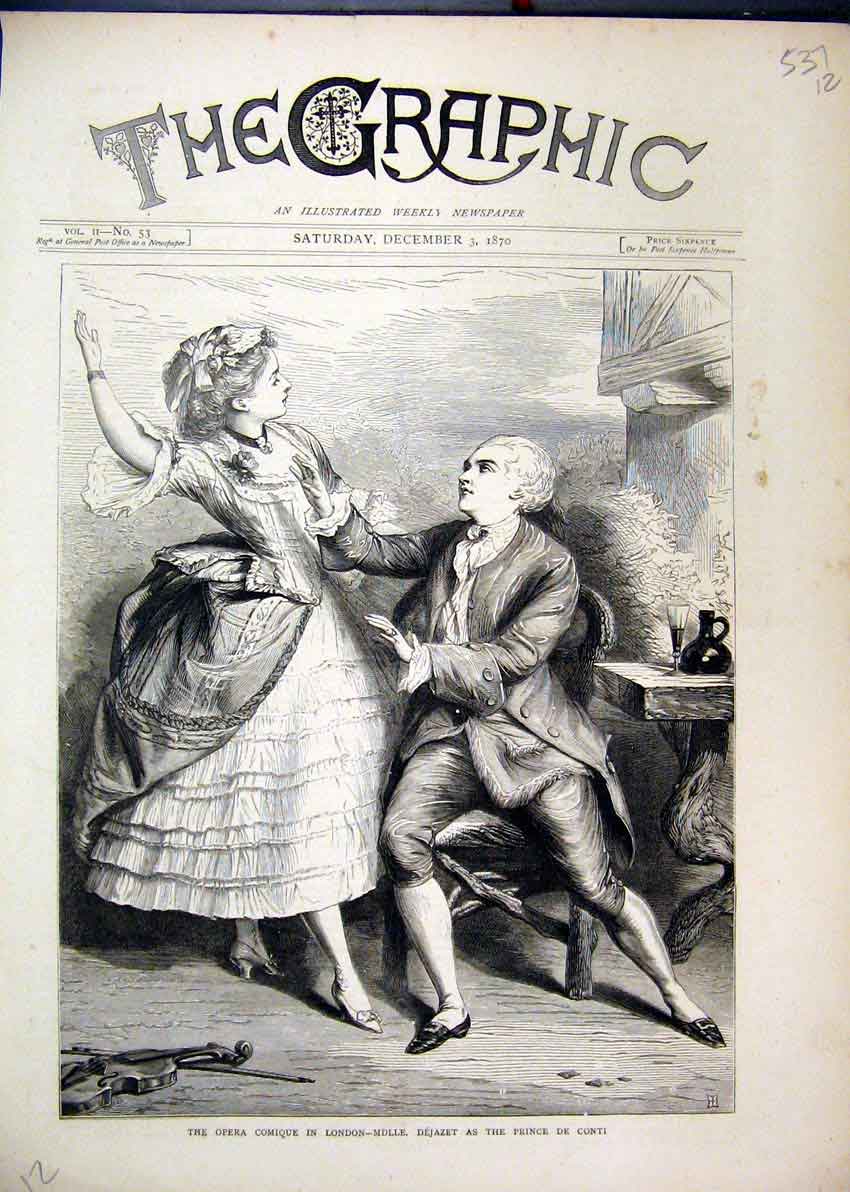 Original Old Antique Print 1870 Opera Comedy London Dejazet Prince De Conti 19th