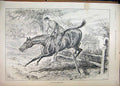 Original Old Antique Print 1891 Horse Rider Jumping Breaking Fence Country Scene