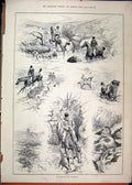 Original Old Antique Print Foxhunt Dartmoor 1886 Horses River Jumping Victorian