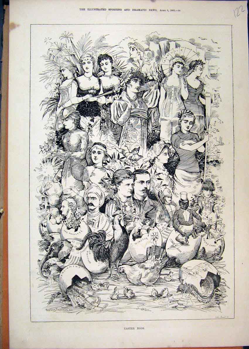 Old Antique Print Broken Easter Eggs 1882 Scene Windsor Drury Lane Natal 19th