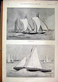 Original Old Antique Print Sailing Boats 1894 20 Raters Gareth Lug Sea Scene