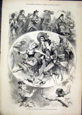 Original Old Antique Print Intimidad Lost Regalia Strand Theatre 1875 Dancing