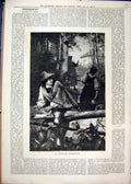 Original Old Antique Print Man Sitting Log 1879 Woman Interruption Country Scene