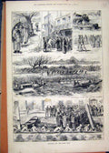 Original Old Antique Print 1878 Boat Race Training River Steam Launch Accident