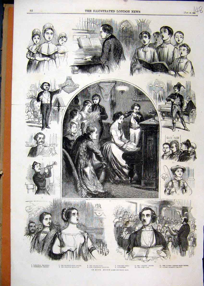 Original Old Antique Print Music 1859 Grand Opera Cathedral Organist Choristers