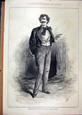 Original Old Antique Print 1887 Mr Beerbohm Tree Macarl Theatre Man Smoking 19th