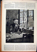 Original Old Antique Print 1883 Scottish Man Sitting Window Making Boat Table