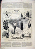 Original Old Antique Print Walking Match Weston O'Leary 1877 Scene Finish Winner