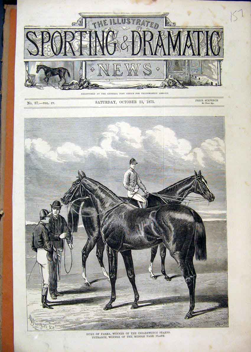 Original Old Antique Print Duke Parma Winner Cesarewitch Stakes 1875 Petrarch