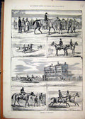 Original Old Antique Print 1874 Sketches Newmarket Birdcage Horse Racing Gallop