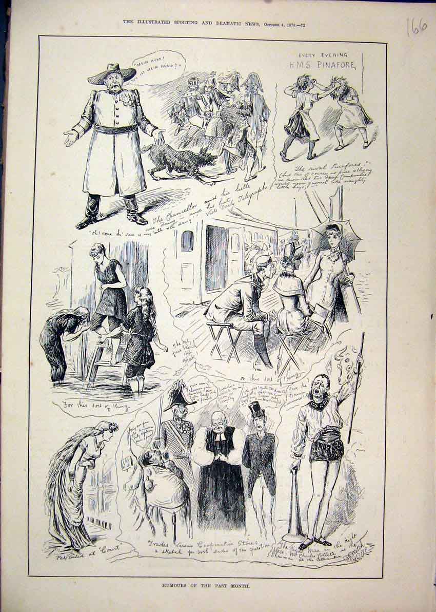 Old Antique Print 1879 Comedy Sketches Man Singing Children Fighting Dog 19th