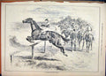 Original Old Antique Print Horse Jumping Running Away Jockey 1883 19th